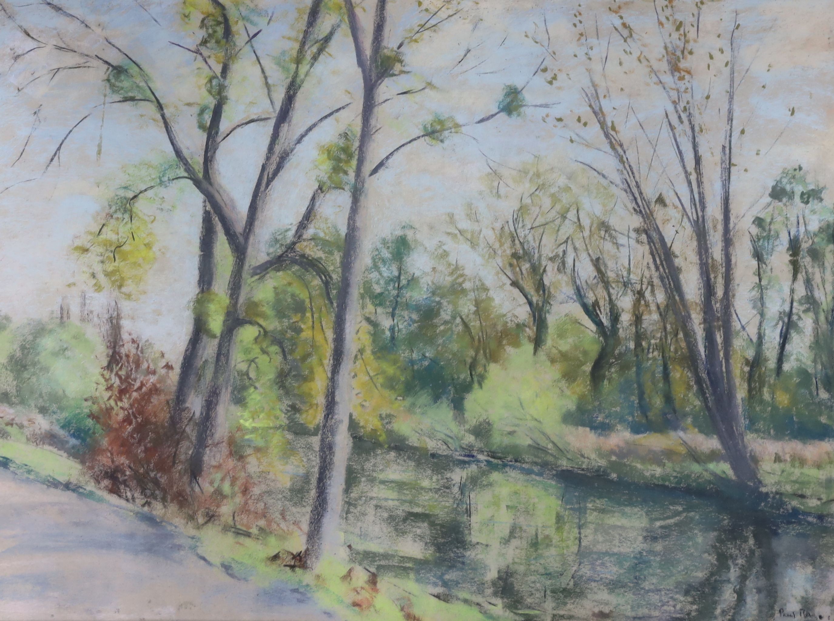 Paul Lucien Maze (1887-1979), pastel, River landscape, signed, 54 x 74cm